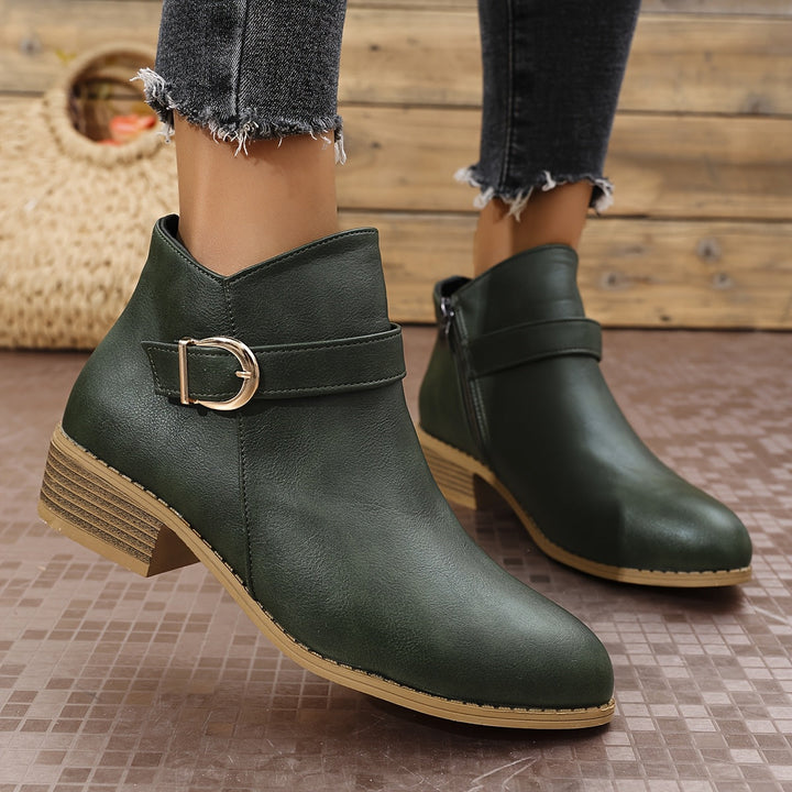 Dolveen | Dame Støvletter med Spænde og Blokhæl - Olive Green - Image 12