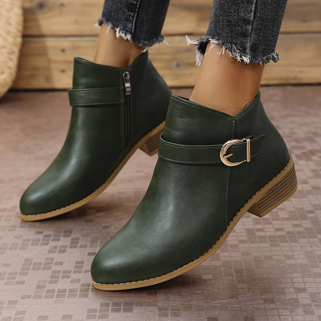 Dolveen | Dame Støvletter med Spænde og Blokhæl - Olive Green - Image 13
