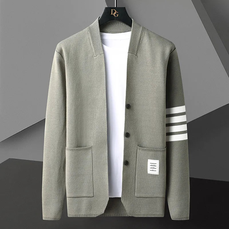 Dorian | Men's Open Front Cardigan Knit Sweater - Khaki - Image 2