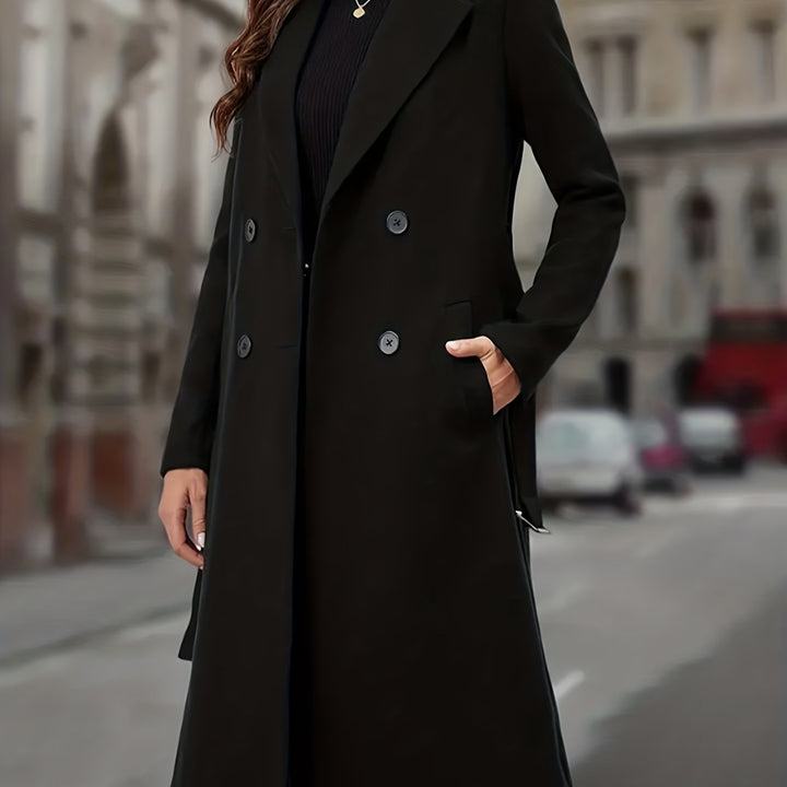Dorthe | Dame Langfrakke Dobbeltknappet Sort - Black - Image 1