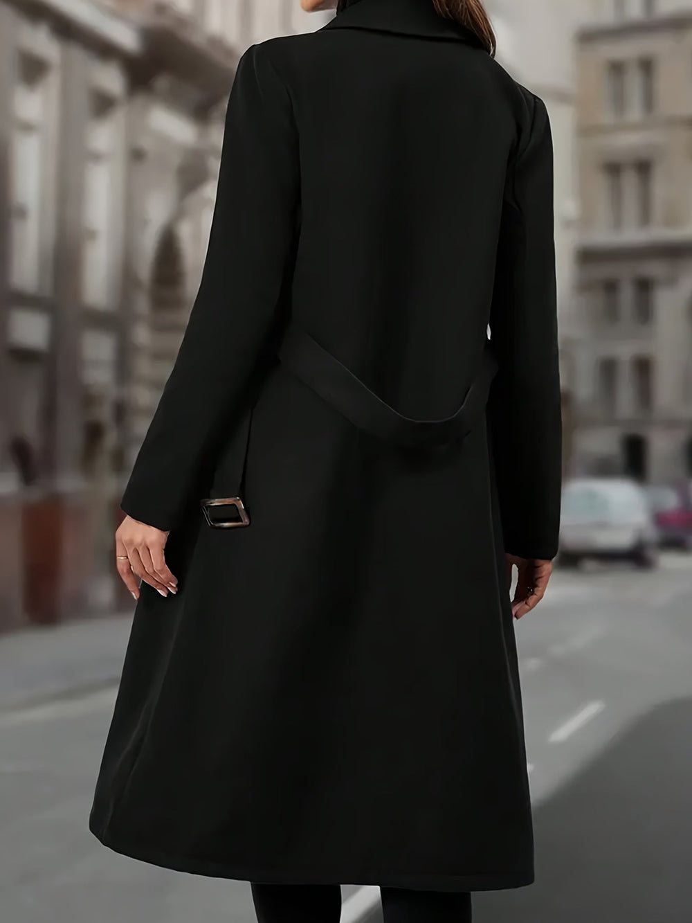 Dorthe | Dame Langfrakke Dobbeltknappet Sort - Black - Image 2