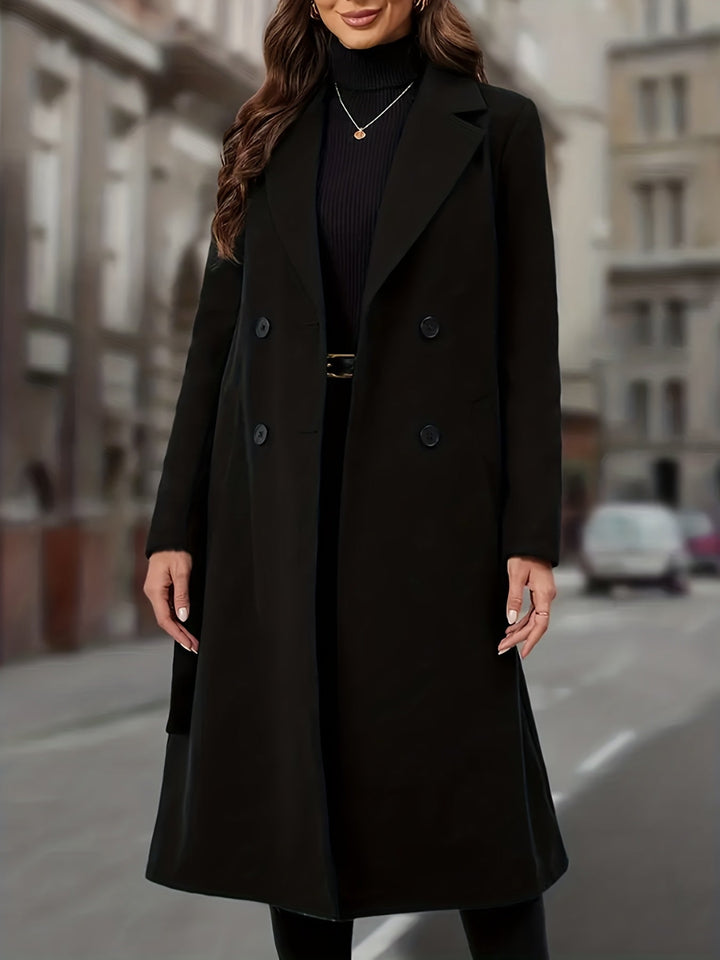 Dorthe | Dame Langfrakke Dobbeltknappet Sort - Black - Image 3