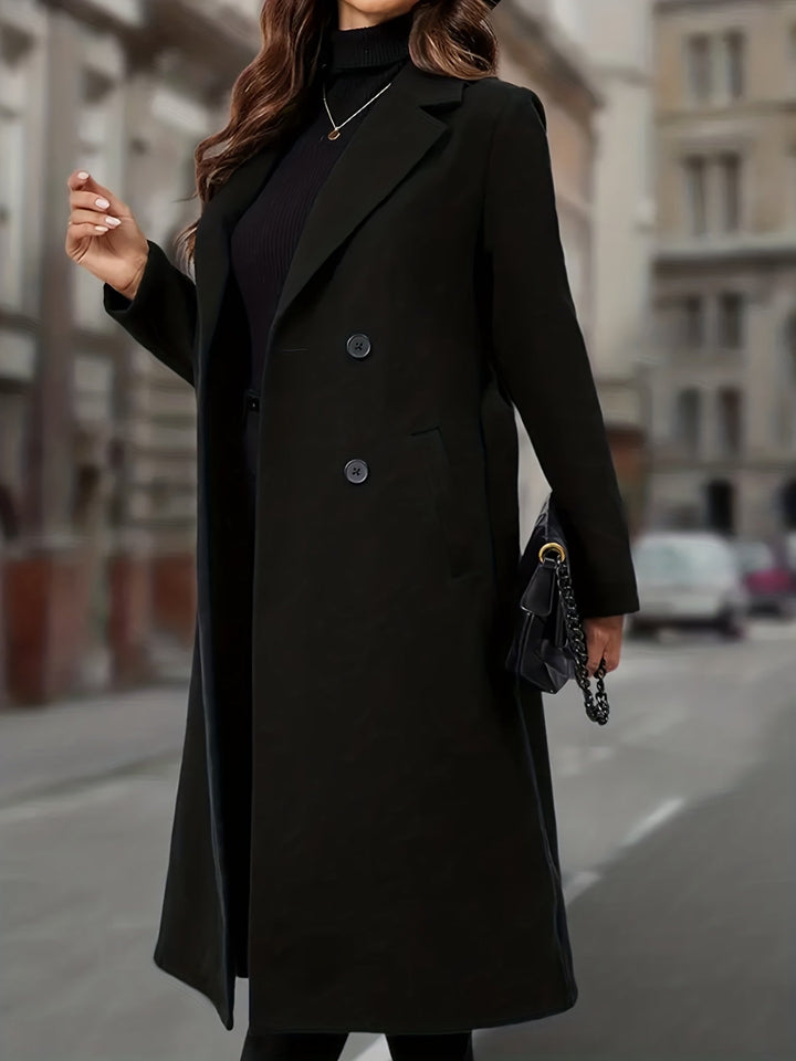 Dorthe | Dame Langfrakke Dobbeltknappet Sort - Black - Image 4