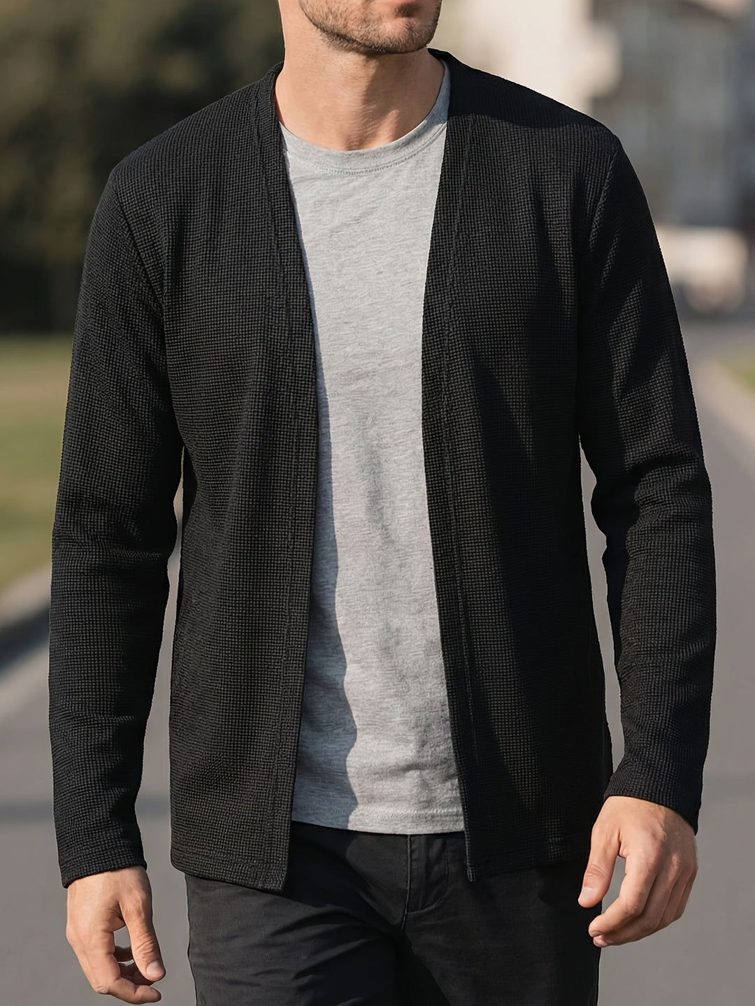 Edbert | Herre Strik Cardigan Åben Front - Black - Image 4