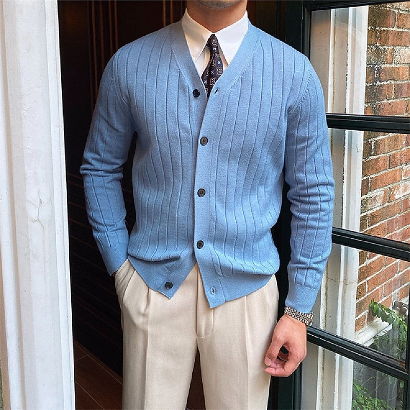 Edvald | Herre Strikjakke V-Udskæring Cardigan - Light Blue - Image 1