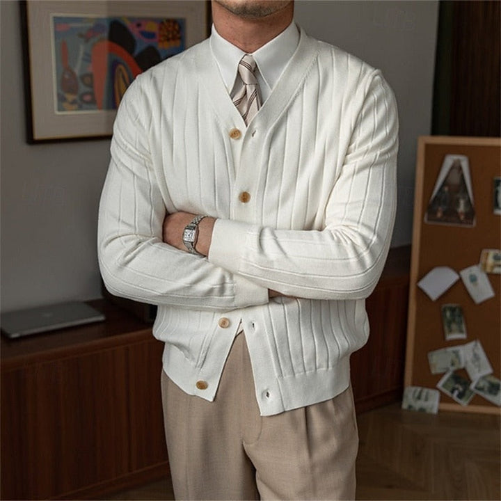 Edvald | Herre Strikjakke V-Udskæring Cardigan - Light Blue - Image 3