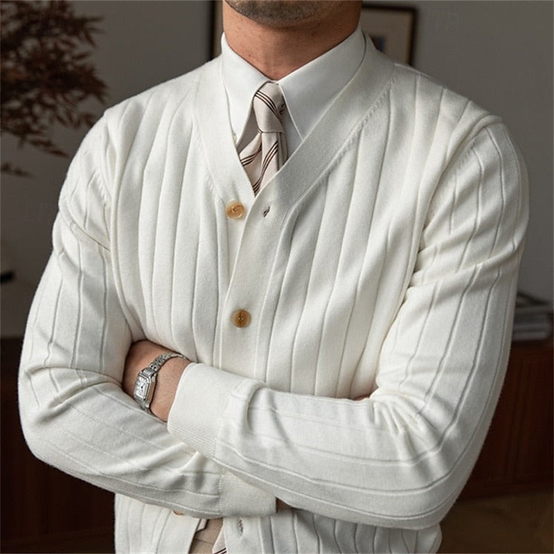 Edvald | Herre Strikjakke V-Udskæring Cardigan - Light Blue - Image 4