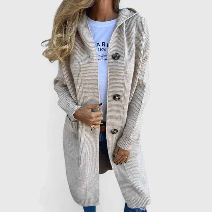 Eldborg | Dame Strikket Cardigan Med Hætte - Beige - Image 2