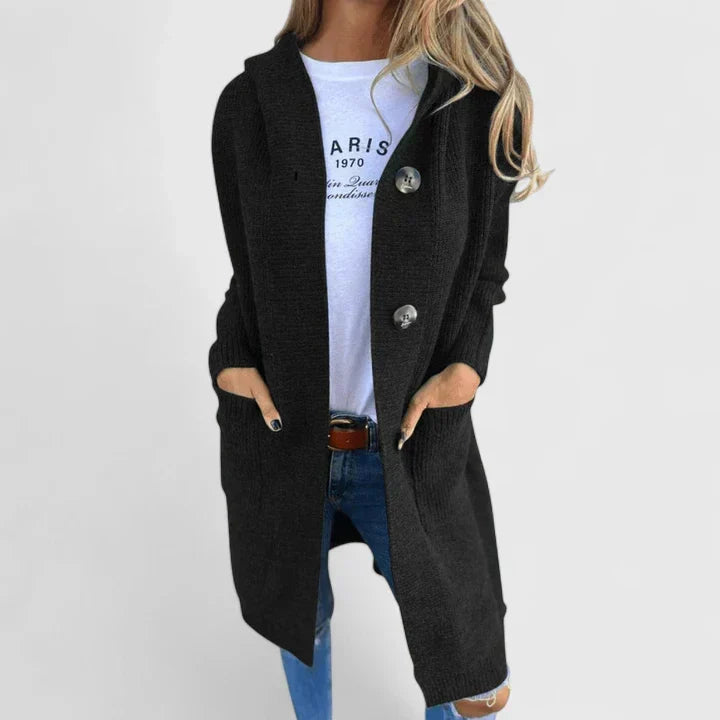 Eldborg | Dame Strikket Cardigan Med Hætte - Beige - Image 3
