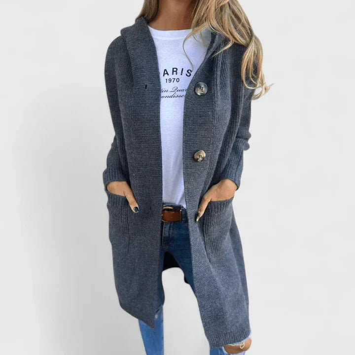 Eldborg | Dame Strikket Cardigan Med Hætte - Beige - Image 5