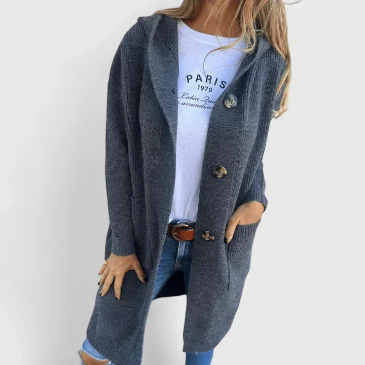 Eldborg | Dame Strikket Cardigan Med Hætte - Beige - Image 6