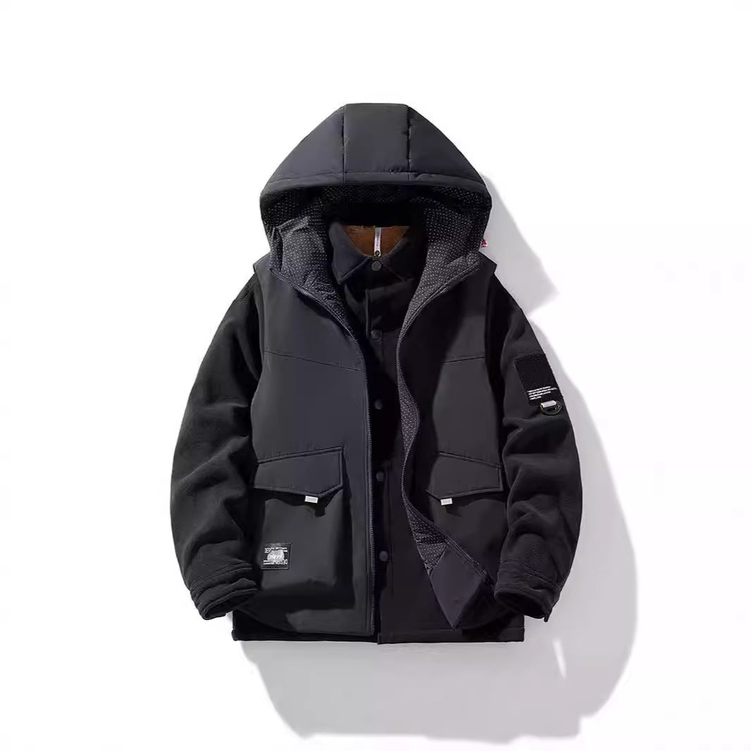 Eldmar | Herre fleecejakke med hætte og quiltet vest - Black - Image 1