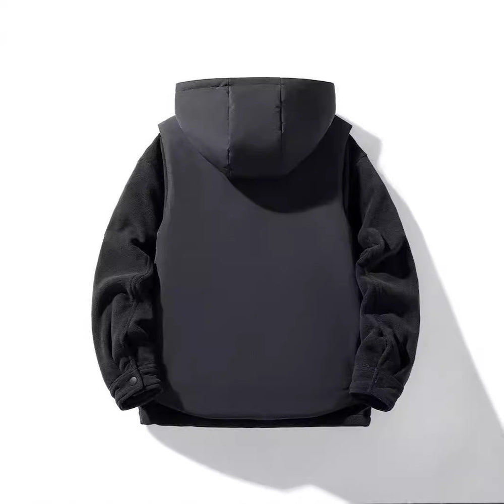 Eldmar | Herre fleecejakke med hætte og quiltet vest - Black - Image 2