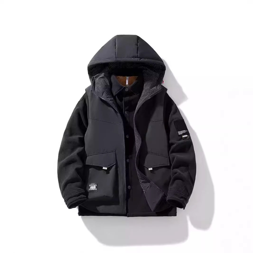 Eldmar | Herre fleecejakke med hætte og quiltet vest - Black - Image 3