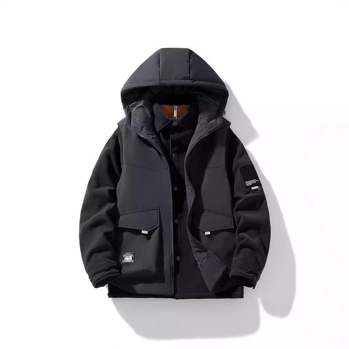 Eldmar | Herre fleecejakke med hætte og quiltet vest - Black - Image 3