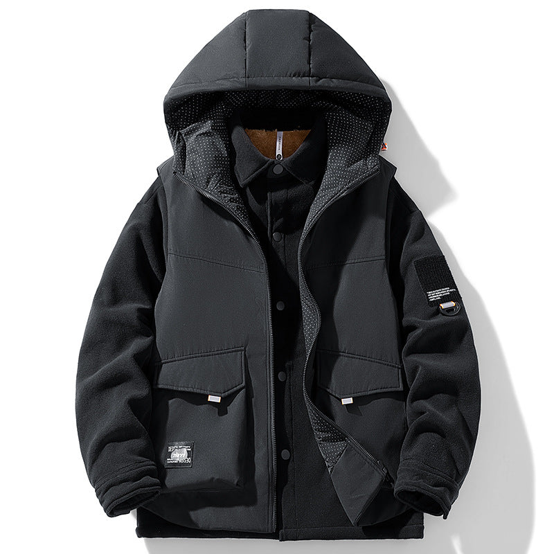 Eldmar | Herre fleecejakke med hætte og quiltet vest - Black - Image 6