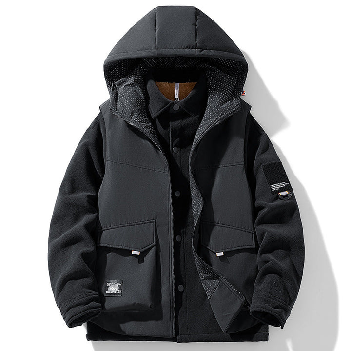 Eldmar | Herre fleecejakke med hætte og quiltet vest - Black - Image 6