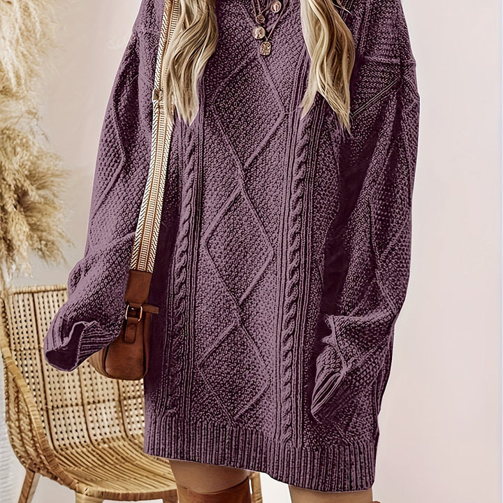 Eldvina | Dame Strikket Kjole Kabelstrik - Purple - Image 1