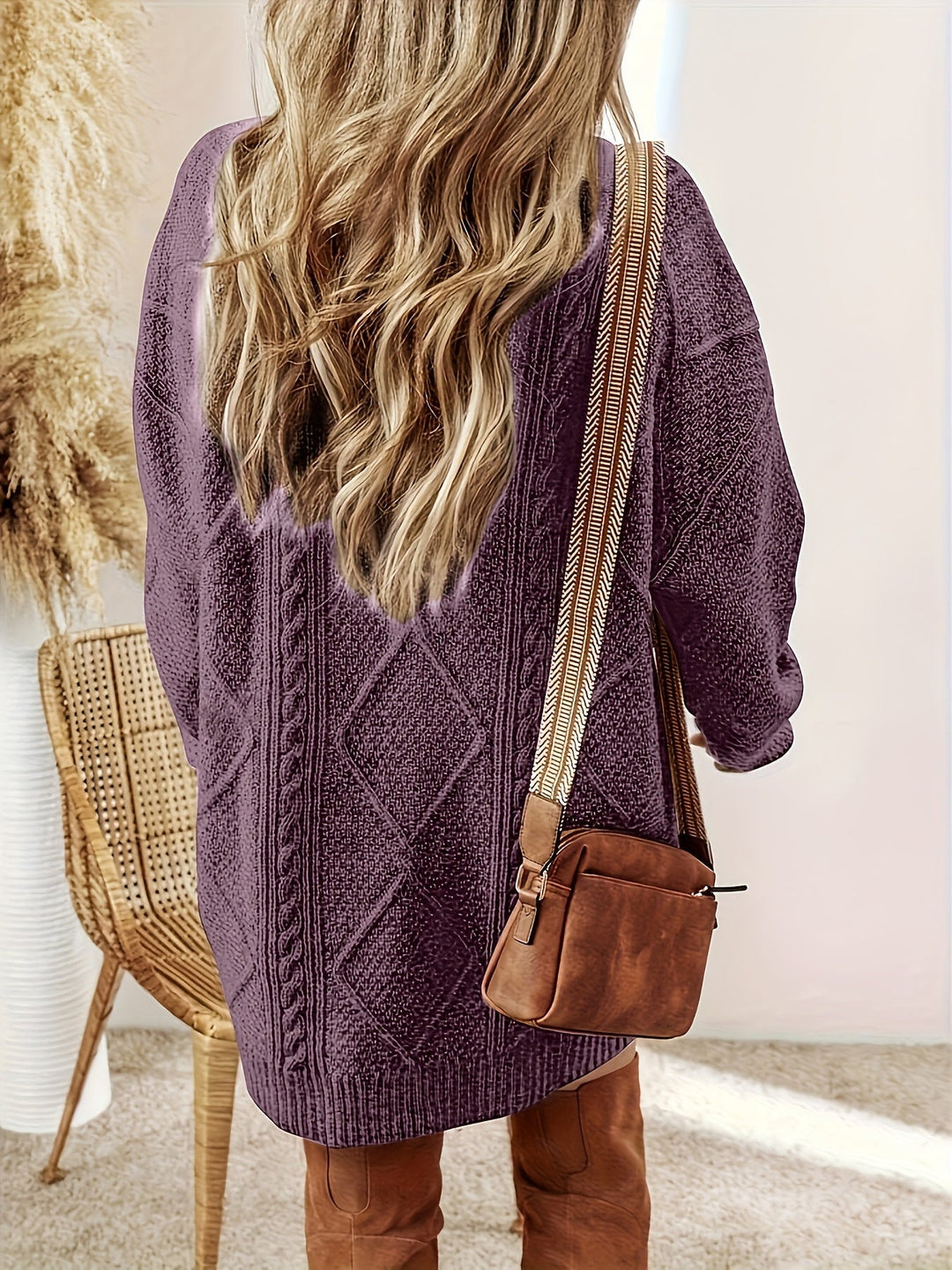 Eldvina | Dame Strikket Kjole Kabelstrik - Purple - Image 3