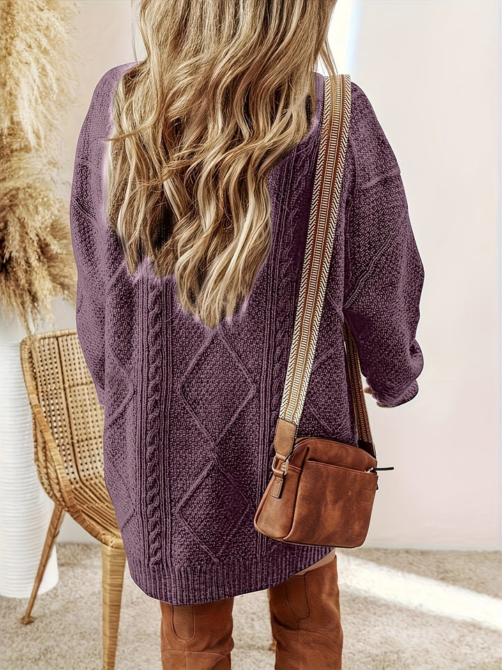 Eldvina | Dame Strikket Kjole Kabelstrik - Purple - Image 3