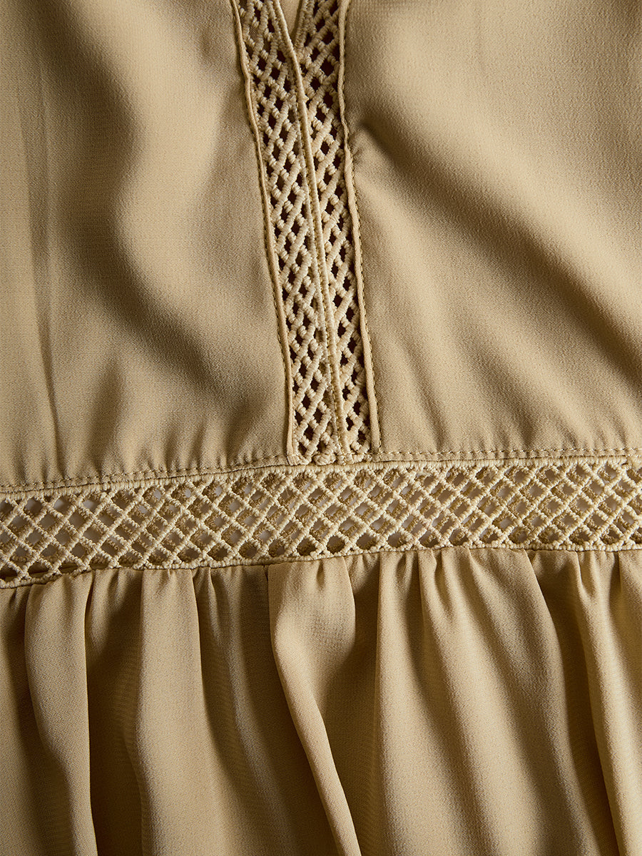 Eldvira | Dame Efterårskjole Cold Shoulder Mini - Khaki - Image 7