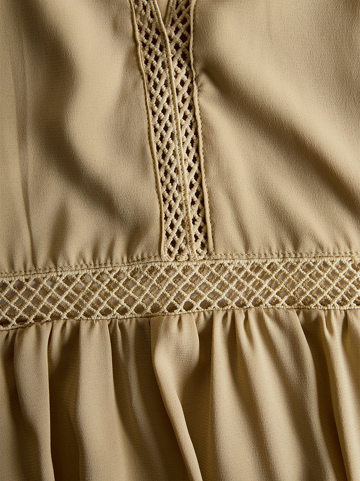 Eldvira | Dame Efterårskjole Cold Shoulder Mini - Khaki - Image 7