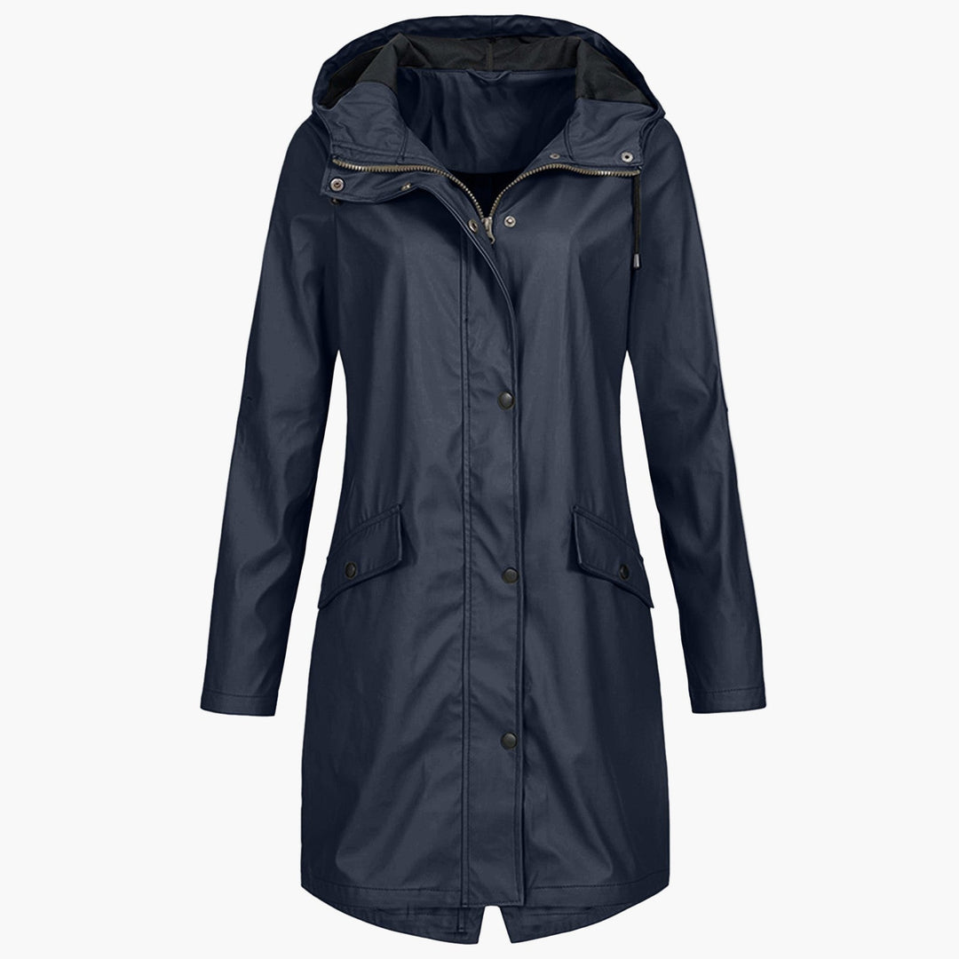 Eldvona | Dame Lang Regnjakke Med Hætte - Navy - Image 1