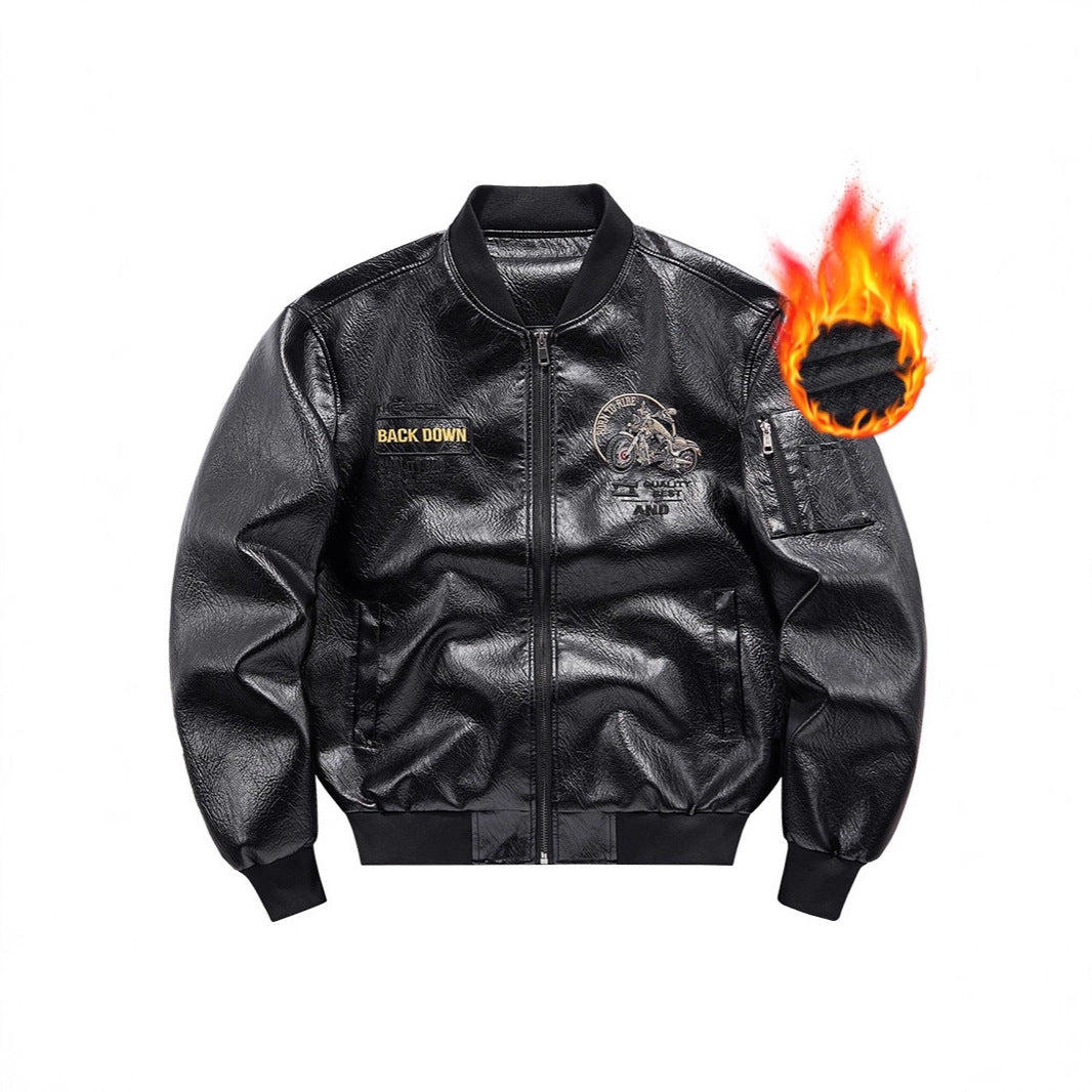 Eldvorn | Herre Fleecejakke Læder Bomberjacke - Black - Image 1
