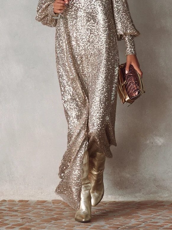 Elvdis | Dame Gallakjole Pailletter Maxi - Gold - Image 3