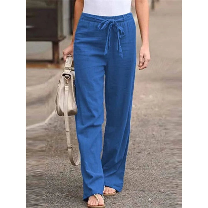 Elvdora | Dame Bukser med Vide Ben og Bindebånd - Navy - Image 3