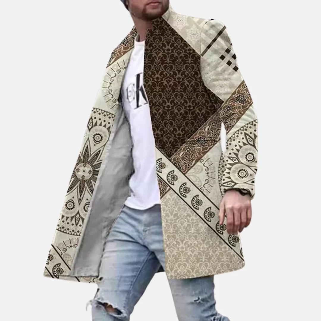 Evander | Herre frakke med print – casual langfrakke - Image 1