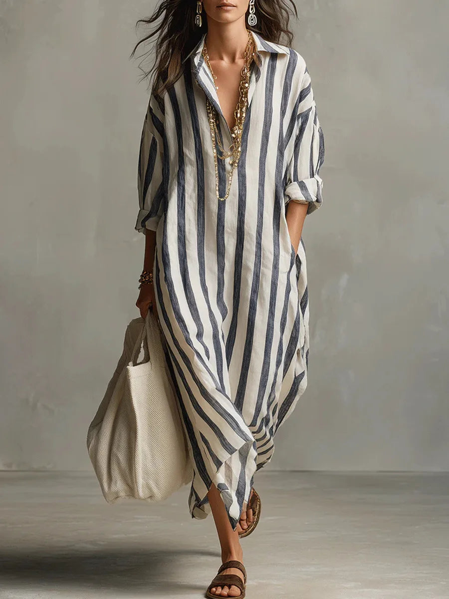 Falvira | Dame Stribet Maxi Skjortekjole - Striped - Image 1