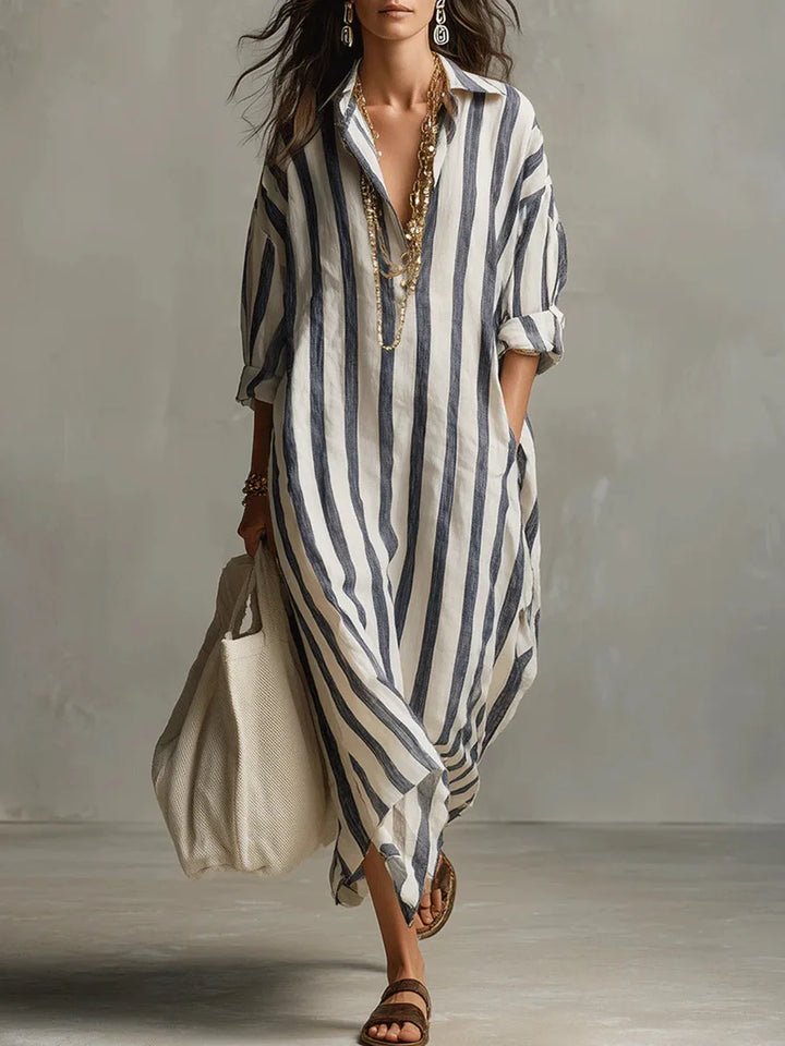 Falvira | Dame Stribet Maxi Skjortekjole - Striped - Image 1