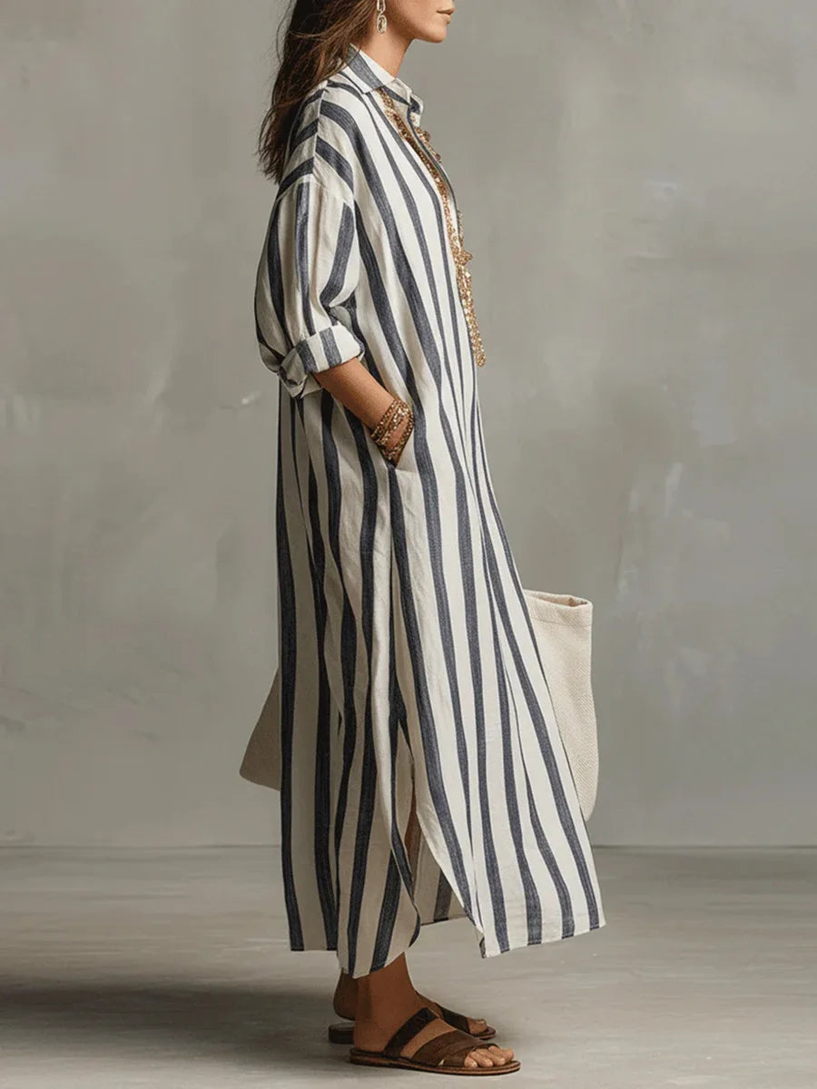 Falvira | Dame Stribet Maxi Skjortekjole - Striped - Image 2