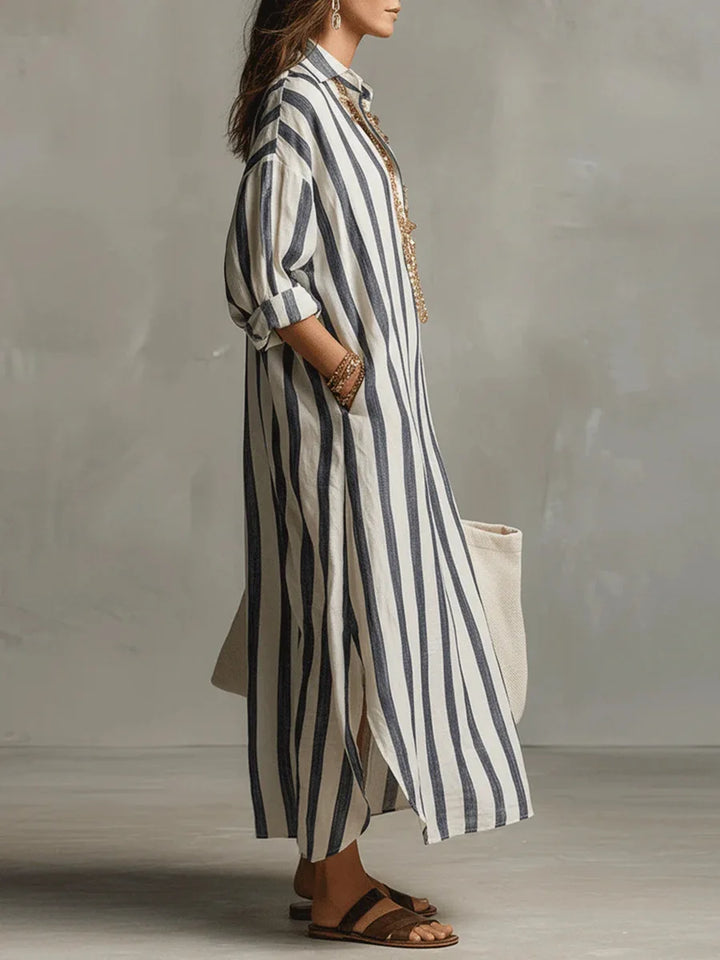 Falvira | Dame Stribet Maxi Skjortekjole - Striped - Image 2