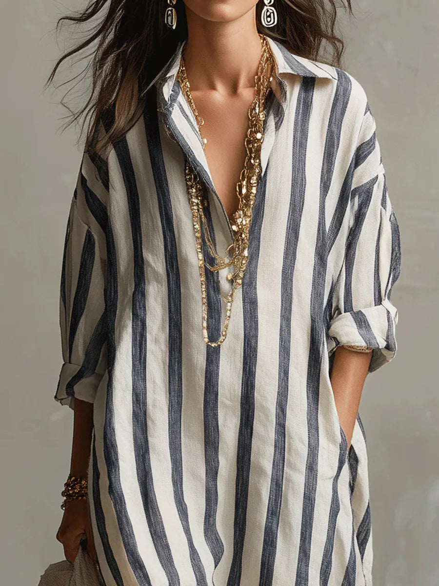 Falvira | Dame Stribet Maxi Skjortekjole - Striped - Image 3
