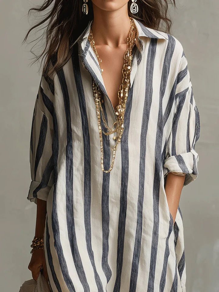 Falvira | Dame Stribet Maxi Skjortekjole - Striped - Image 3
