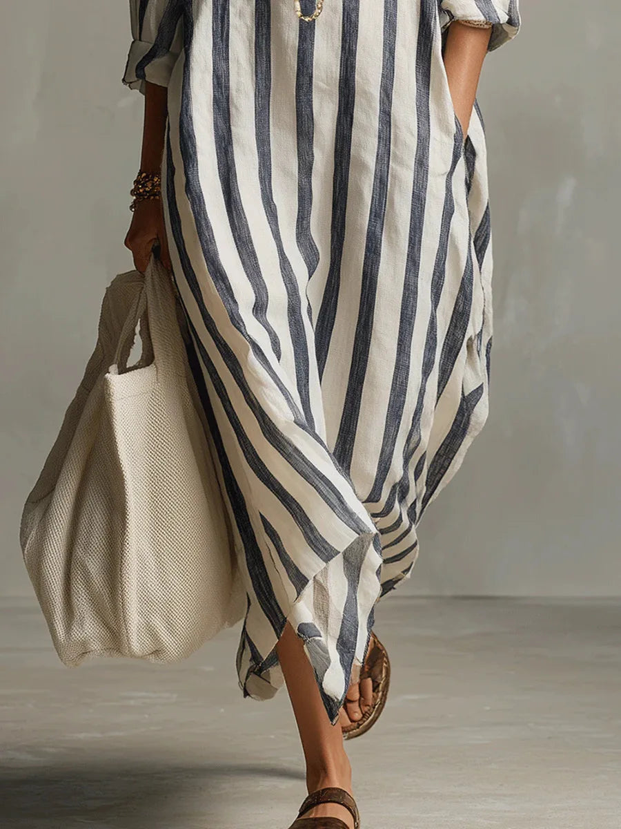 Falvira | Dame Stribet Maxi Skjortekjole - Striped - Image 4
