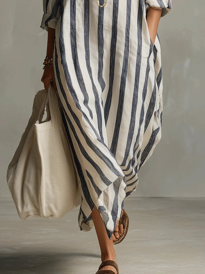 Falvira | Dame Stribet Maxi Skjortekjole - Striped - Image 4