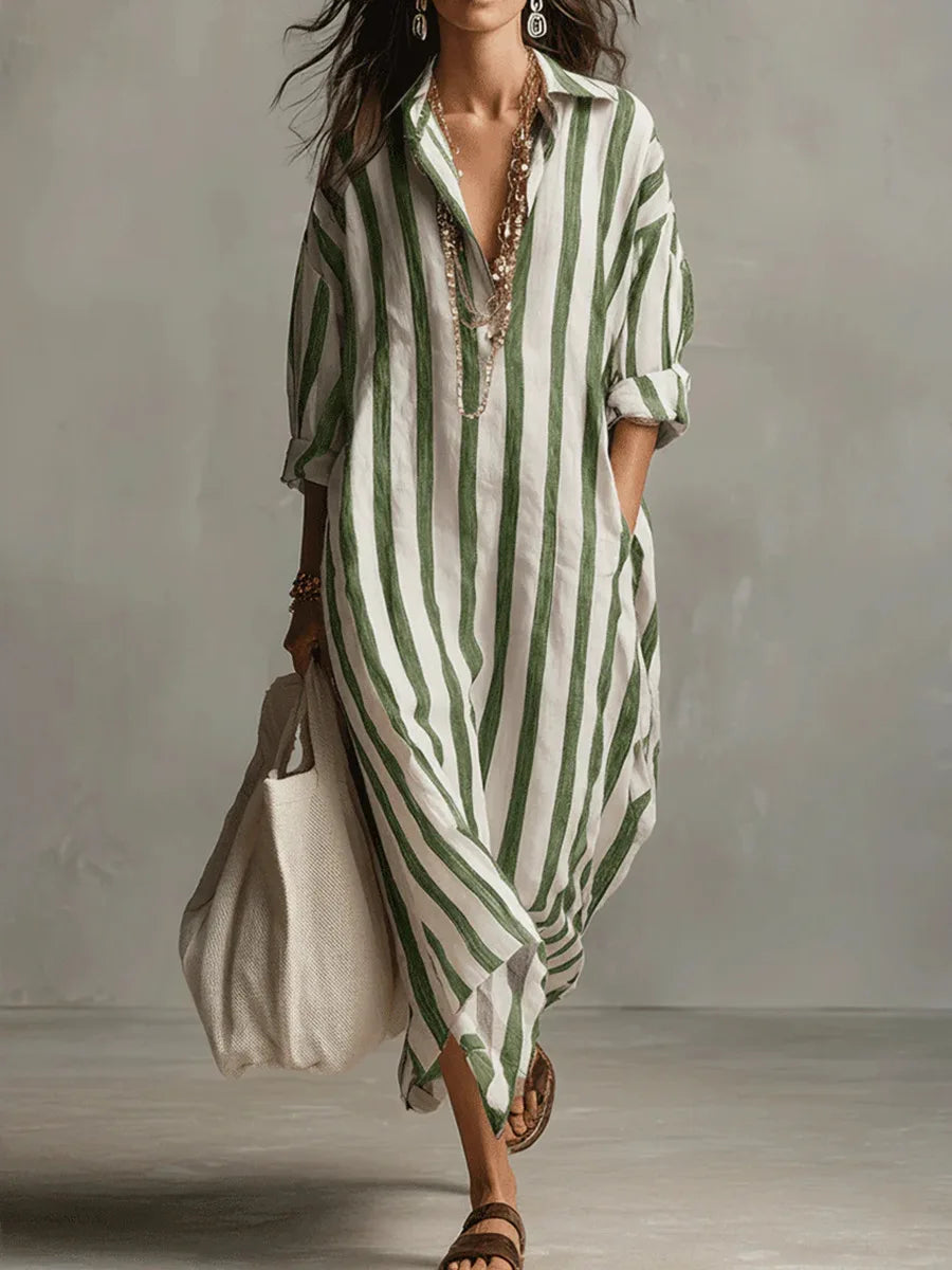 Falvira | Dame Stribet Maxi Skjortekjole - Striped - Image 5