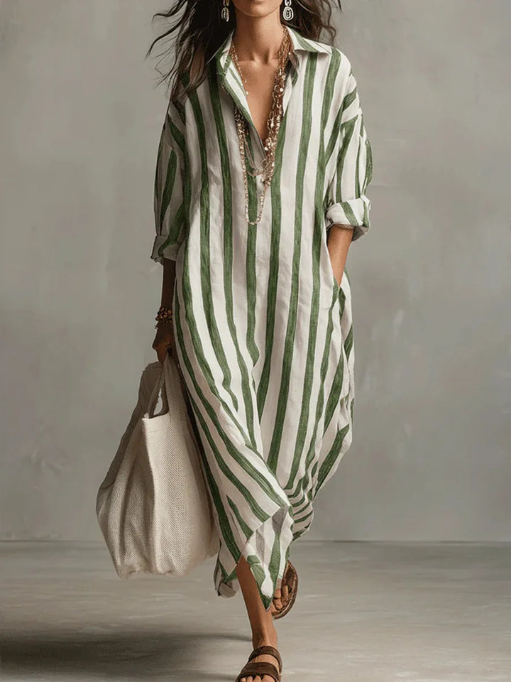 Falvira | Dame Stribet Maxi Skjortekjole - Striped - Image 5