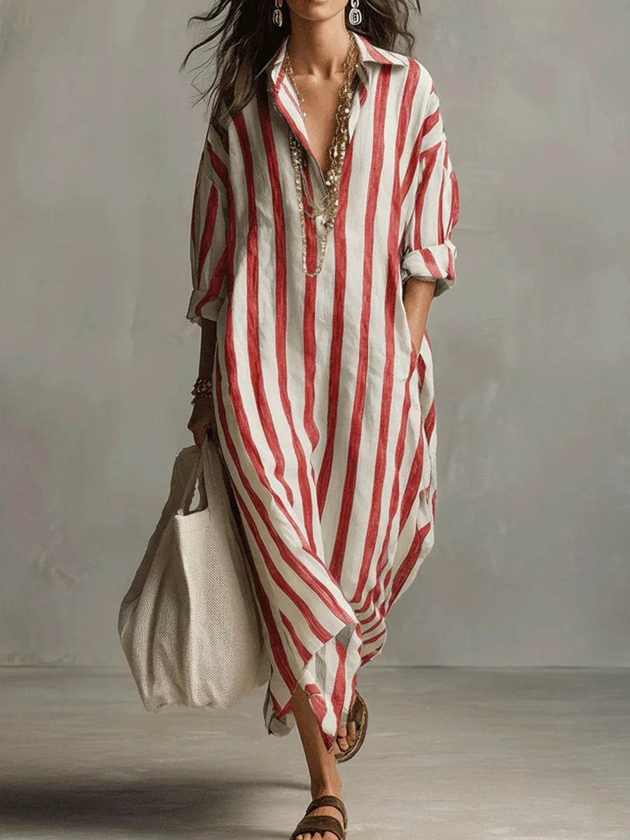 Falvira | Dame Stribet Maxi Skjortekjole - Striped - Image 6
