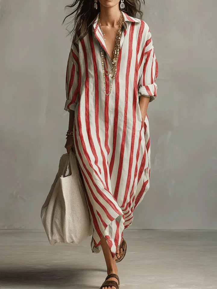 Falvira | Dame Stribet Maxi Skjortekjole - Striped - Image 6