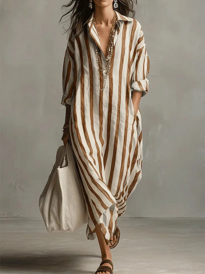 Falvira | Dame Stribet Maxi Skjortekjole - Striped - Image 7