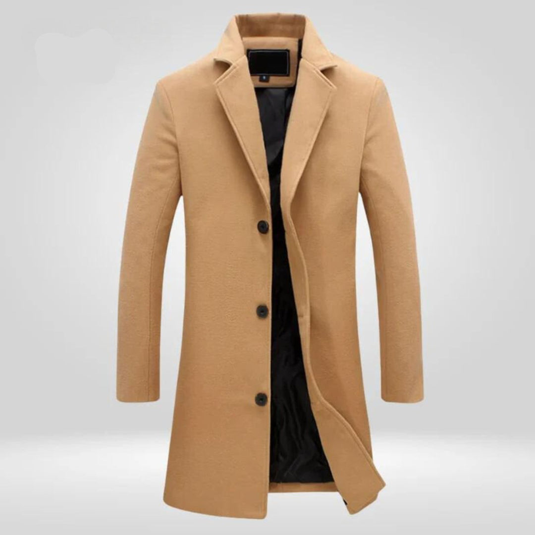 Fleming | Herre Uldfrakke Lang Enkeltradet - Camel - Image 1