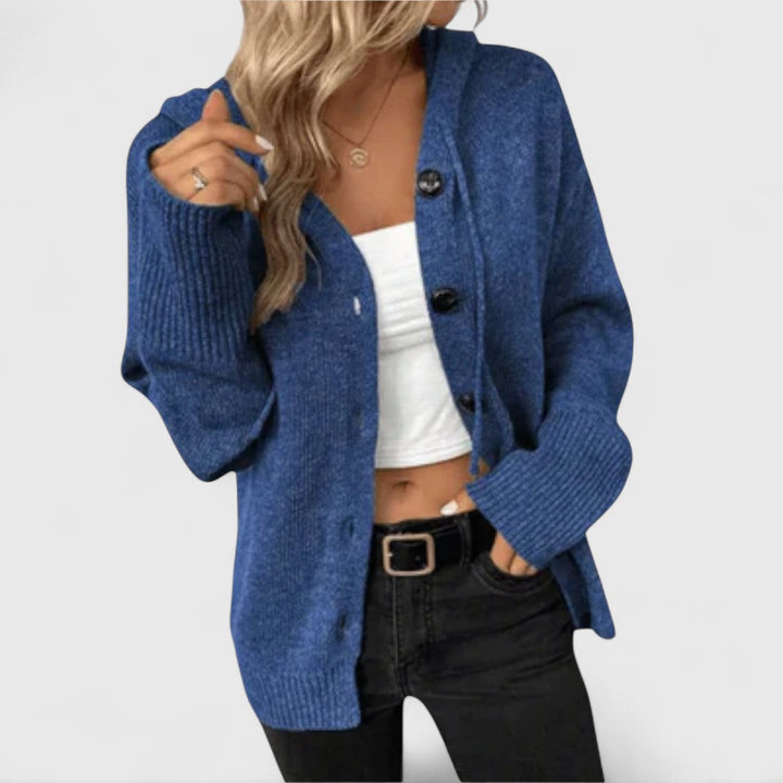 Gerdis | Dame Strikket Cardigan med Hætte - Blue - Image 1
