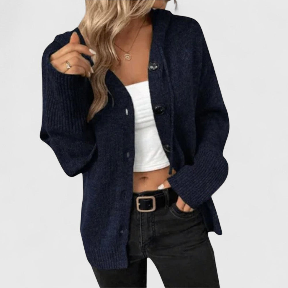 Gerdis | Dame Strikket Cardigan med Hætte - Blue - Image 2