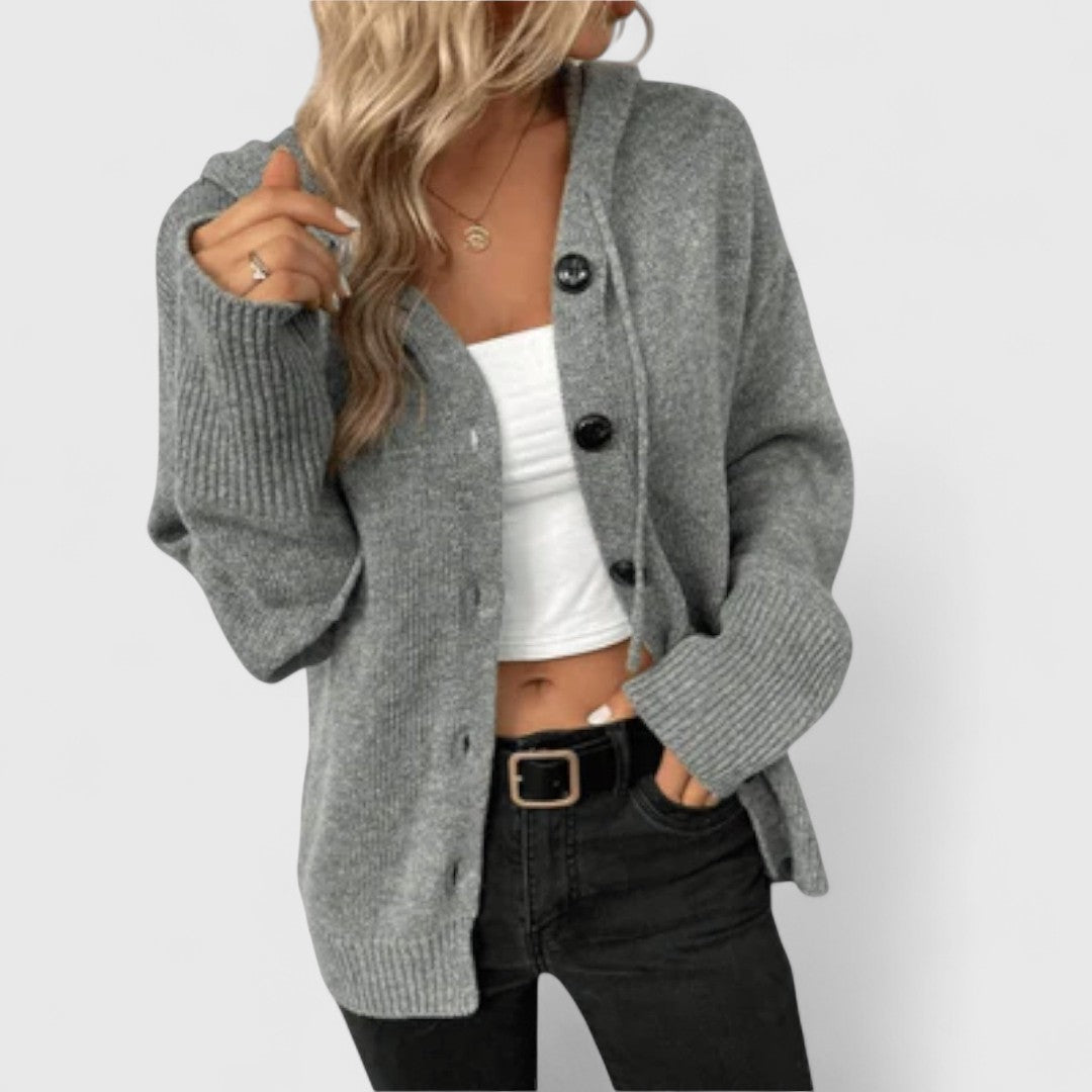 Gerdis | Dame Strikket Cardigan med Hætte - Blue - Image 3