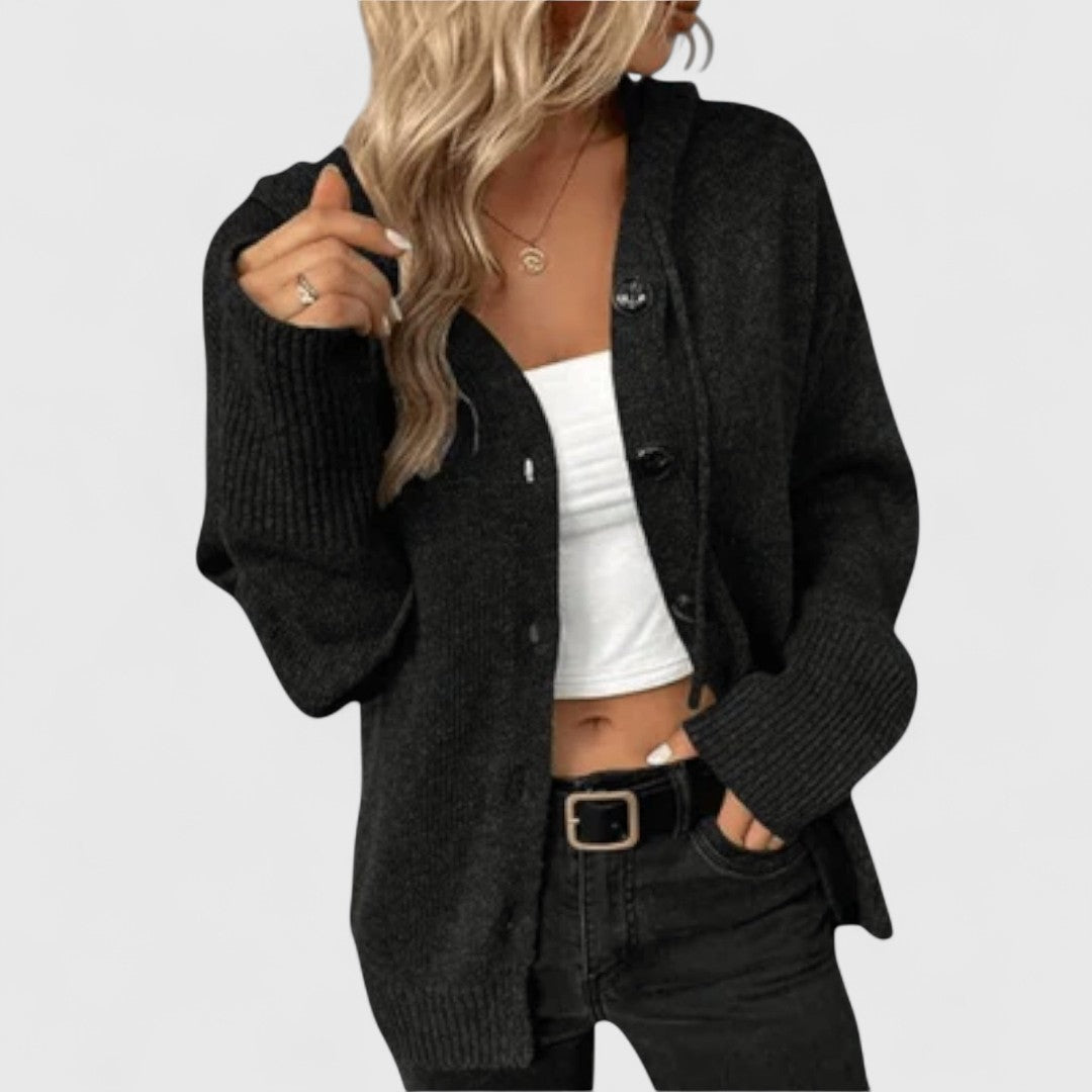 Gerdis | Dame Strikket Cardigan med Hætte - Blue - Image 7