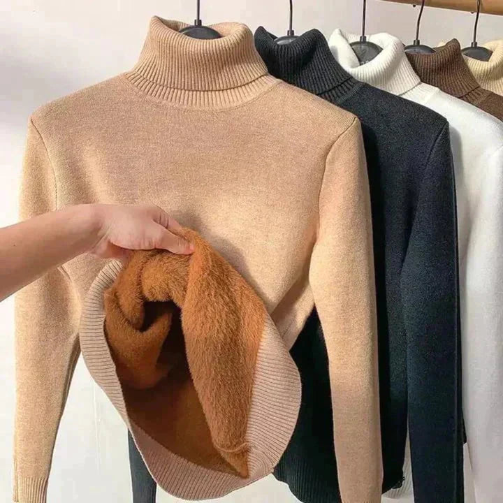 Golveen | Dame Fleeceforet Rullekravesweater - Camel - Image 1